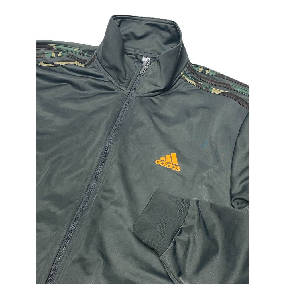 Adidas Men's Large Primegreen Gray Track Jacket With Camouflage Stripes